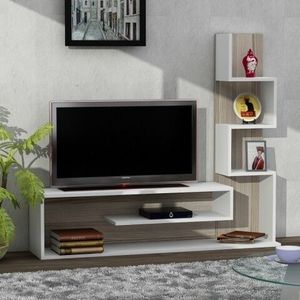 Comoda TV cu raft, Wooden Art, Metehan White Cordoba, 149.5x120.8x29.5 cm imagine