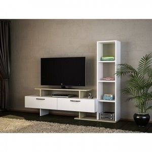 Comoda TV cu raft, Wooden Art, Minel White Cordoba, 148.6x121.8x29.5 cm imagine