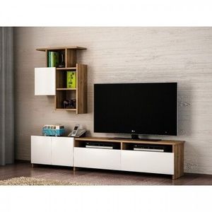 Comoda TV cu raft, Wooden Art, Mariposa Walnut White, 180x37x31.5 cm imagine