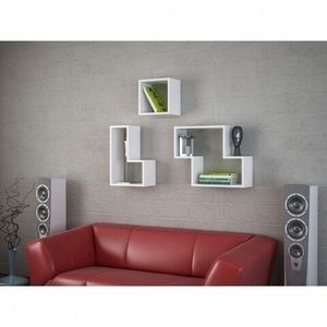 Set 3 rafturi pentru perete, Wooden Art, Tetris White imagine