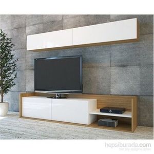 Comoda TV cu raft Kale, Decorotika, 180x37.3x40 cm, alb/bej imagine