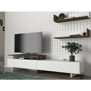 Comoda TV cu 2 rafturi Nirvana, Furny Home, 180x35.6x40 cm, alb/maro imagine