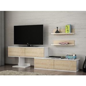 Comoda TV cu 2 rafturi Maximusa, Furny Home, 210x29.5x59 cm, alb/bej imagine