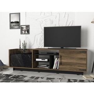 Comoda TV cu raft de perete Siento, Talon, 180 x 55 cm, walnut/negru imagine
