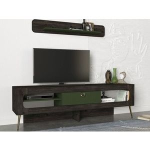 Comoda TV cu raft de perete Milandra, Talon, 180 x 55 cm/120 x 19.5 cm, negru/verde imagine