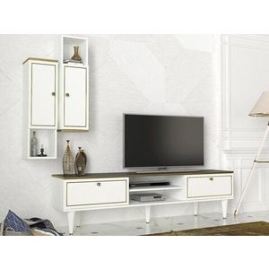 Comoda TV cu rafturi de perete Ravenna White, Talon, 180 x 50.5 cm/88.6 x 25 cm, alb/auriu/negru imagine