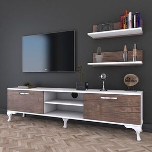 Comoda TV cu 2 rafturi de perete A4 - 55, Wren, 150 x 30 x 43.7 cm/50 x 15 x 13 cm, walnut/white imagine