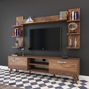 Comoda TV cu 3 rafturi de perete M23 - 276, Wren, 180 x 35 x 48.6 cm/90 cm/133 cm, walnut imagine