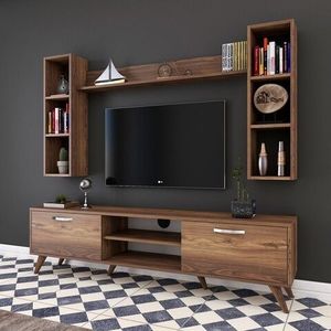 Comoda TV cu 3 rafturi de perete M5 - 240, Wren, 180 x 35 x 48.6 cm/90 cm/133 cm, walnut imagine