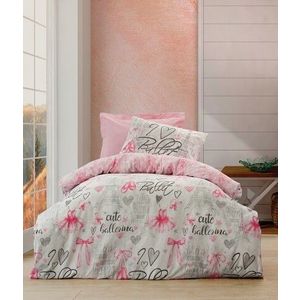 Lenjerie de pat pentru o persoana, 3 piese, 160x220 cm, 100% bumbac ranforce, Cotton Box, Ballerina, roz imagine