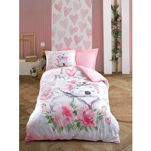 Lenjerie de pat pentru o persoana Young, 3 piese, 160x220 cm, 100% bumbac ranforce, Cotton Box, Koala, roz imagine