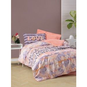 Lenjerie de pat pentru o persoana Young, 3 piese, 160x220 cm, 100% bumbac ranforce, Cotton Box, Love, roz pudra imagine
