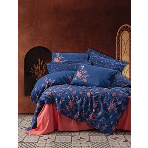 Lenjerie de pat pentru o persoana, 3 piese, 160x220 cm, 100% bumbac ranforce, Cotton Box, Emery, albastru inchis imagine