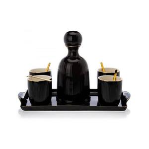 Set ceramic de cești cu carafă și tavă KENDI negru imagine