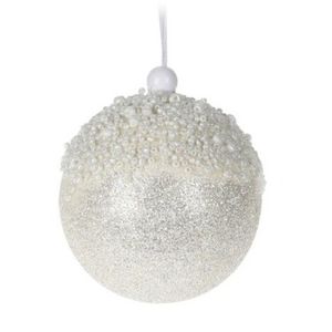 Glob Beads and glitter, Ø8 cm, polistiren, alb/argintiu imagine