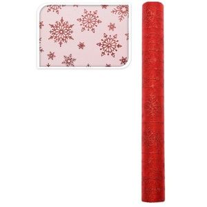 Decoratiune Glitter snowflake, 36.5x200 cm, poliamida, rosu imagine