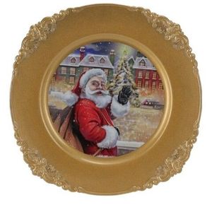 Platou Waving Santa, Ø33 cm, polipropilena, auriu imagine