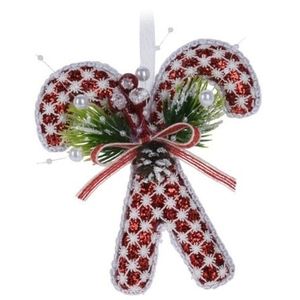 Decoratiune Candy w snowflake, 11x4x12 cm, poliester, rosu/alb imagine