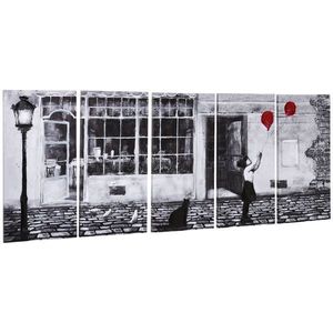 HOMCOM 5 Buc Arta de Perete Panza Fata alb-negru cu balon rosu, Poze de perete pentru decor dormitor sufragerie | AOSOM RO imagine