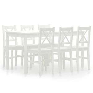 vidaXL Set mobilier de bucătărie, 7 piese, alb, lemn de pin imagine