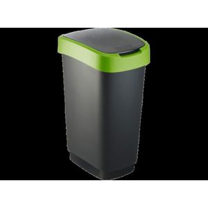 Cos gunoi plastic capac batant negru-verde Rotho Twist 50 L imagine