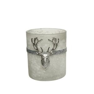 Suport pentru lumanare Deer Silver, Decoris, 12.5x10x18 cm, sticla, argintiu/gri imagine