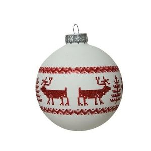 Glob Bauble red reindeer, Decoris, Ø8 cm, sticla, rosu/alb imagine