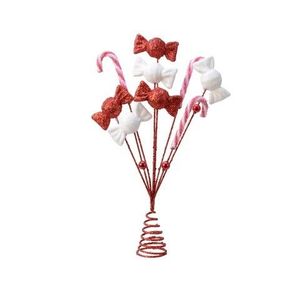Varf decorativ pentru brad Candy, Decoris, 24x4x30 cm, plastic, rosu/alb imagine