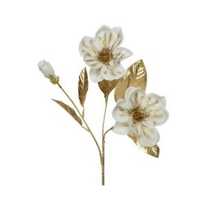 Decoratiune Magnolia, Decoris, 20x10x70 cm, poliester, alb/auriu imagine