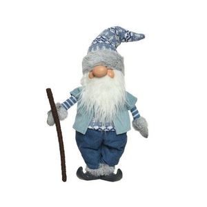 Decoratiune Gnome w hat & stick, Decoris, 19x7x45 cm, poliester, albastru/alb imagine