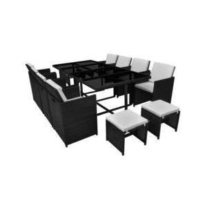 Set mobilier de exterior 13 piese, poliratan, negru imagine