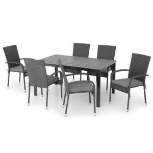 Set mobilier poliratan exterior cu 6 scaune si masa dreptunghiulara PRESLEY ENCORE negru imagine