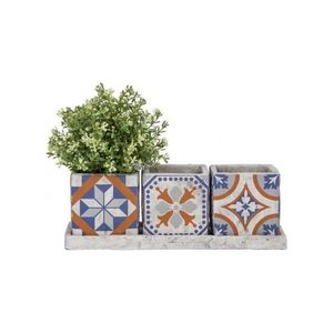 Set 3 Jardiniere ceramica in stil mediteranean, Esschert Design Olanda, 35, 8x13, 7x12, 3cm imagine