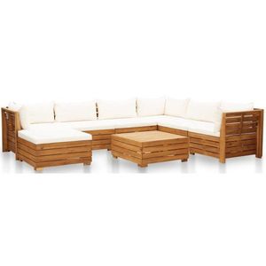 Set mobilier gradina din lemn de acacia, 8 piese, alb crem, pernele incluse imagine