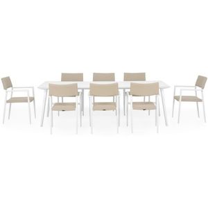Set mobilier gradina 8 scaune si masa ALBACETE SORIA L 240 x l 100 x H 75 alb kaki imagine