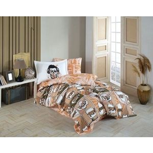 Lenjerie de pat pentru o persoana, 3 piese, 160x220 cm, 100% bumbac poplin, Hobby, Wow Sephia, multicolor imagine