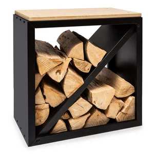 Blumfeldt Kindlewood S Black, suport pentru lemne, bancă, 56 x 56 x 36 cm, bambus, zinc imagine