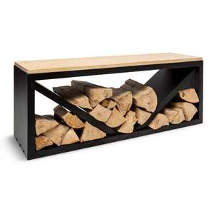 Blumfeldt Kindlewood L Black, suport pentru lemne, bancă, 104 x 40 x 35 cm, bambus, zinc imagine