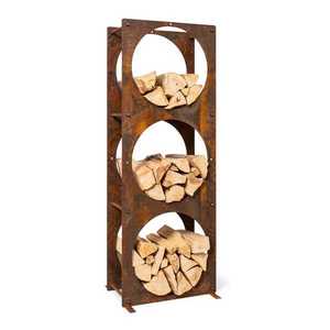 Blumfeldt Trio Circulo, suport pentru lemne, 55 × 160 × 30 cm, oțel de 3 mm, raft, aspect ruginit imagine