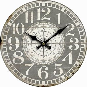 Ceas de perete, din lemn, Vintage compass, diam. 34 cm imagine