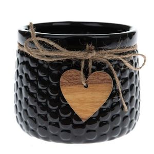 Recipient ceramic de ghiveci Wood heart, negru, 9 x 12, 5 cm imagine