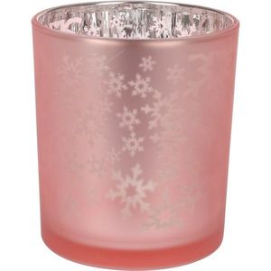 Sfeșnic din sticlă Snowflakes, 10 x 12 cm, roz imagine