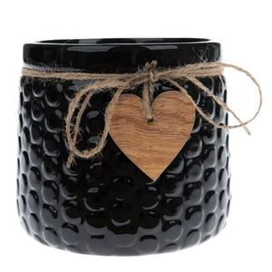 Recipient ceramic de ghiveci Wood heart, negru, 12, 5 x 14 cm imagine