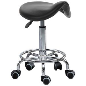 Scaun reglabil in inaltime cu 5 roti si scaun ergonomic captusit cu spuma 36, 5x37, 5x51-66 cm, negru HOMCOM | Aosom RO imagine