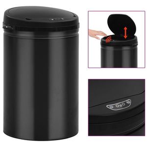 vidaXL Coș de gunoi automat cu senzor, 30 L, negru, oțel carbon imagine
