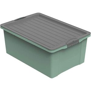 Cutie depozitare plastic verde cu capac negru Rotho Compact 38L imagine