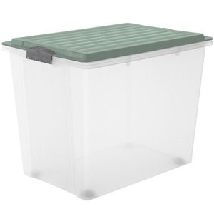 Cutie depozitare cu roti plastic transparenta cu capac verde Rotho Compact 70L imagine