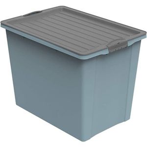 Cutie depozitare cu roti plastic albastra cu capac negru Rotho Compact 70L imagine