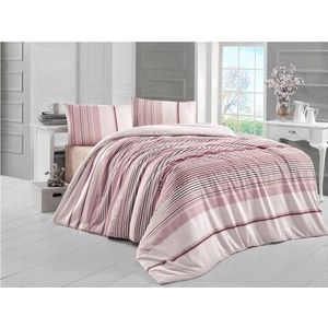 Lenjerie de pat pentru o persoana, Victoria, Rengin, 3 piese, amestec bumbac, roz/somon imagine