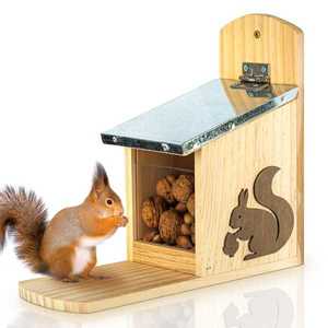 Blumfeldt Alimentator pentru veverițe, acoperiș de tablă, lemn de pin, netratat imagine